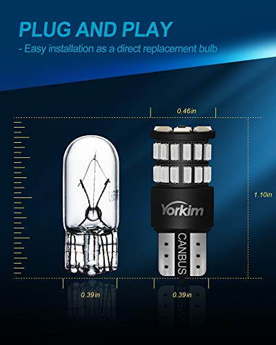 Yorkim 194 LED Bulb Blue, Error Free T10 168 192 2825 W5W LED Bulbs (3