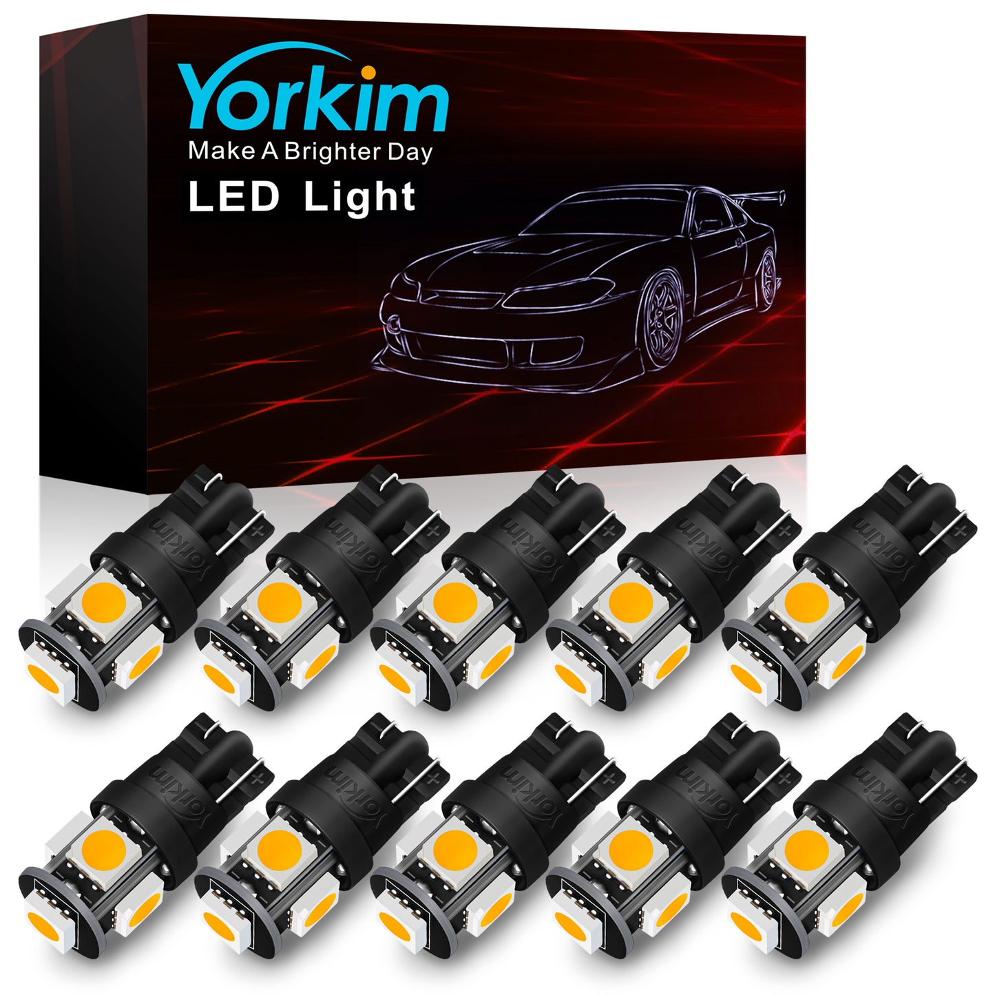 Yorkim 194 led bulbs T10 led bulbs Super Bright Interior Bulbs License Plate Light Side Marker Light (Warm White)