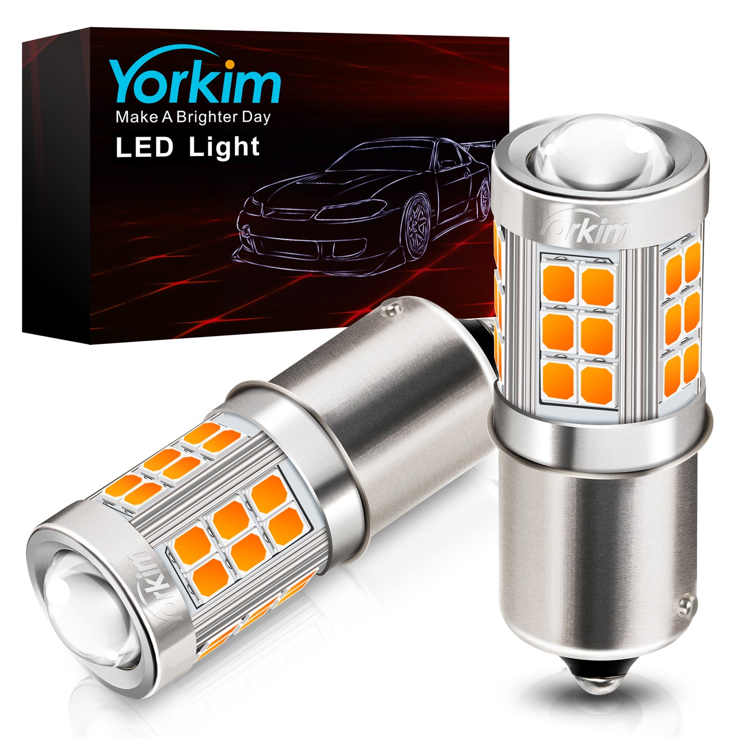 Yorkim 1156 LED Bulb Amber led turn signal bulb 1141 led bulb 1003 led amber lights BA15S P21W 7506 bulb led Replacement for Turn Signal Blinker Lights Side Marker Lights, pack of 2