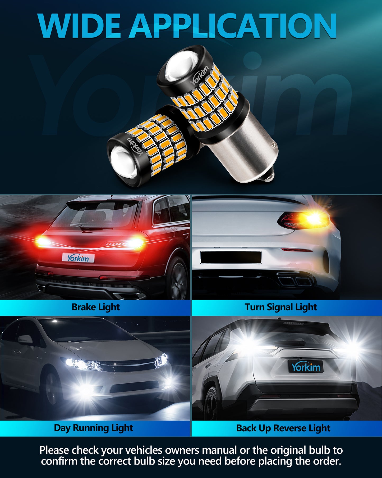 Yorkim 1156 LED Bulb Amber 7506 BA15S P21W 1003 1141 LED Bulbs with Projector, Bright 58SMD-3014&3030 Chipsets, replacement for Car Led Turn Signal Blinker Lights Tail Brake Lights, Pack of 2