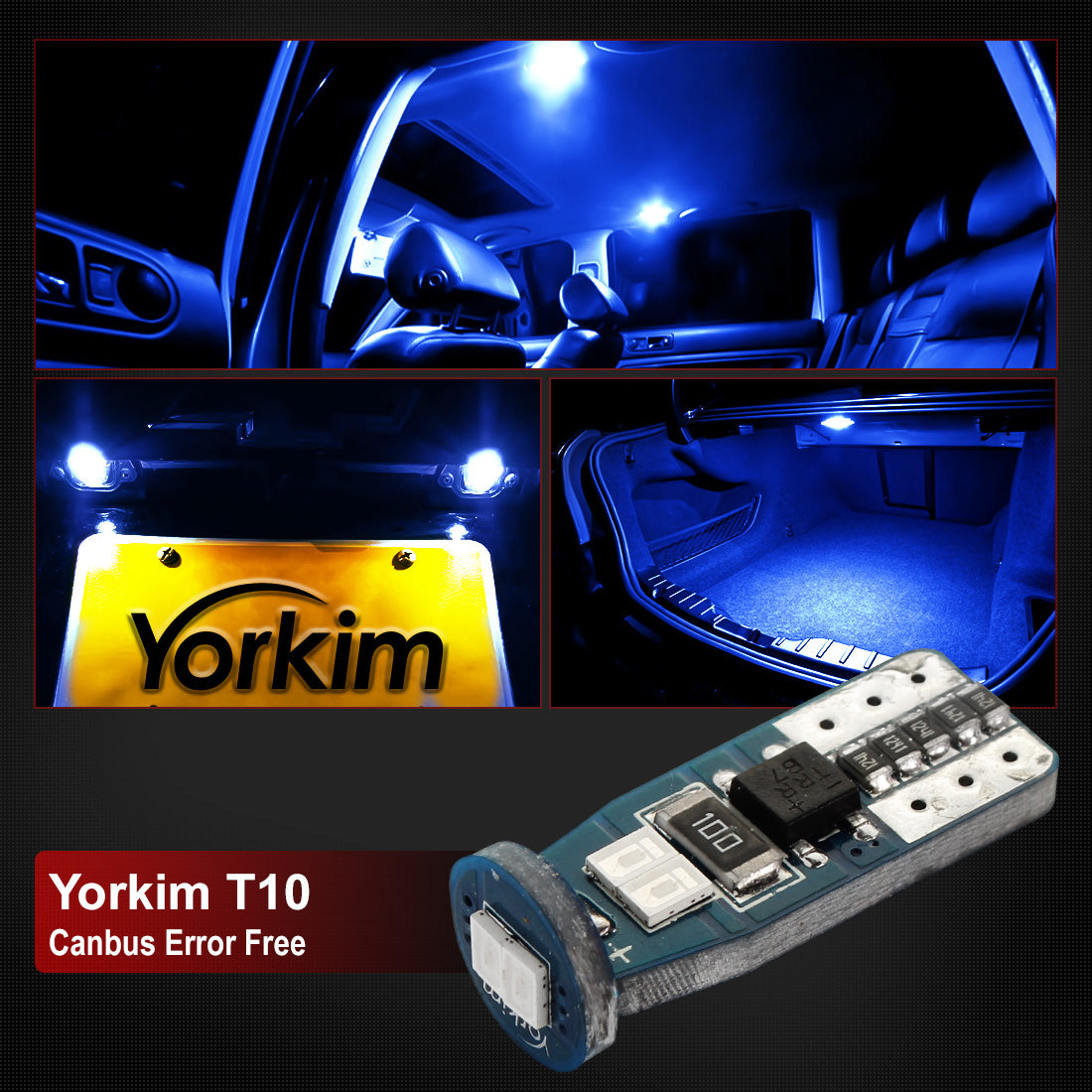 Yorkim T10 LED Bulb Blue, Canbus Error Free, 194 168 W5W 2825 Sockets (6-SMD 3020)