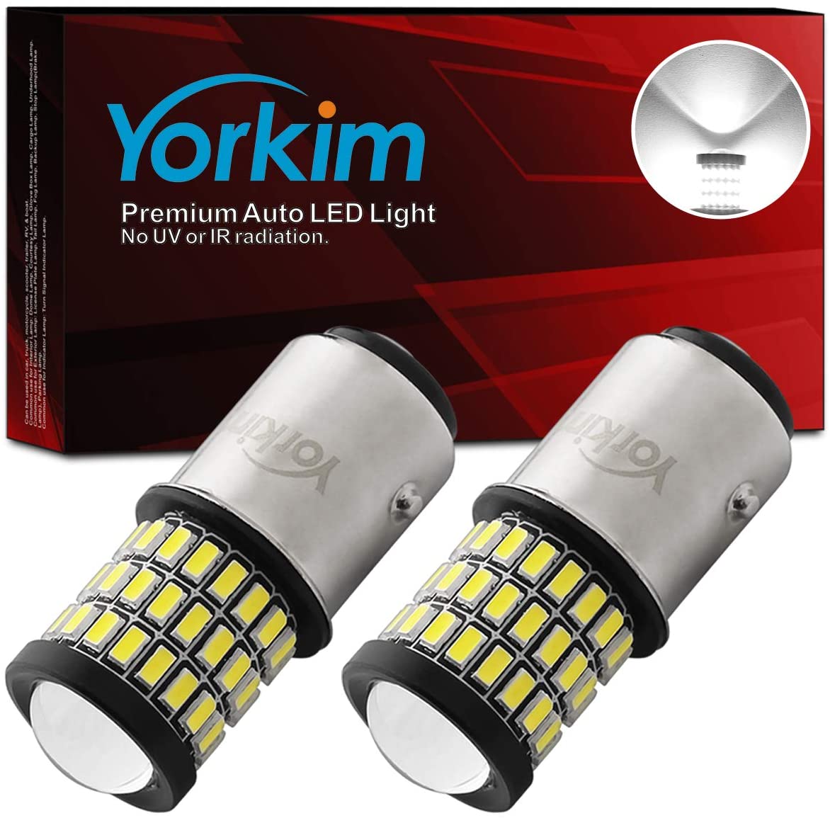 Yorkim 1157 LED Bulb 2057 2357 7528 BAY15D for Brake Back Up Reverse Tail Lights White