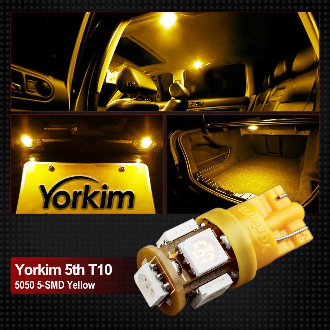 Yorkim 194 LED Bulb amber Super Bright 5th Generation T10 LED bulb for Car Interior Light