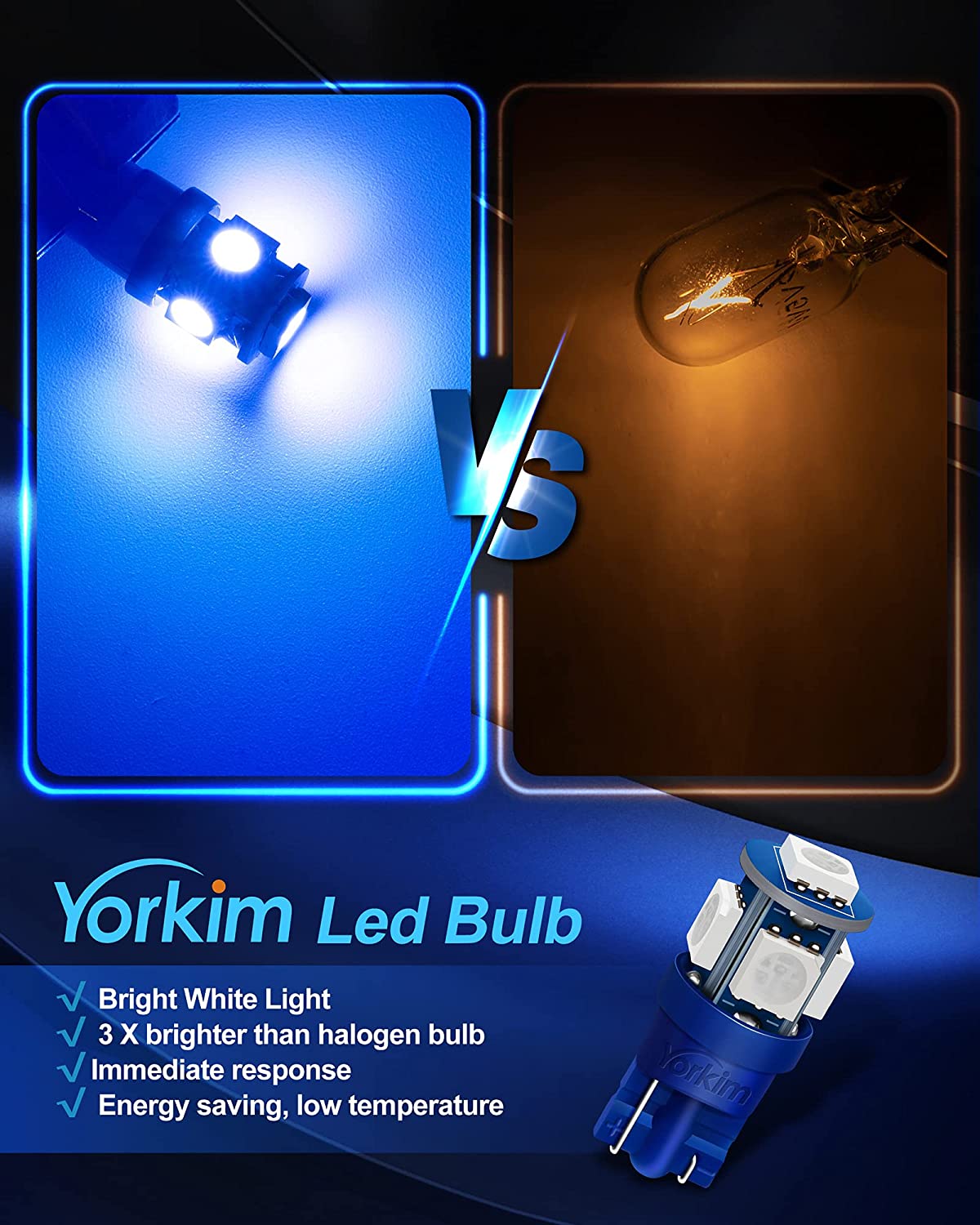 Yorkim 194 LED Bulbs Blue Interior T10 LED Bulbs Blue 168 LED Bulb License Plate Light