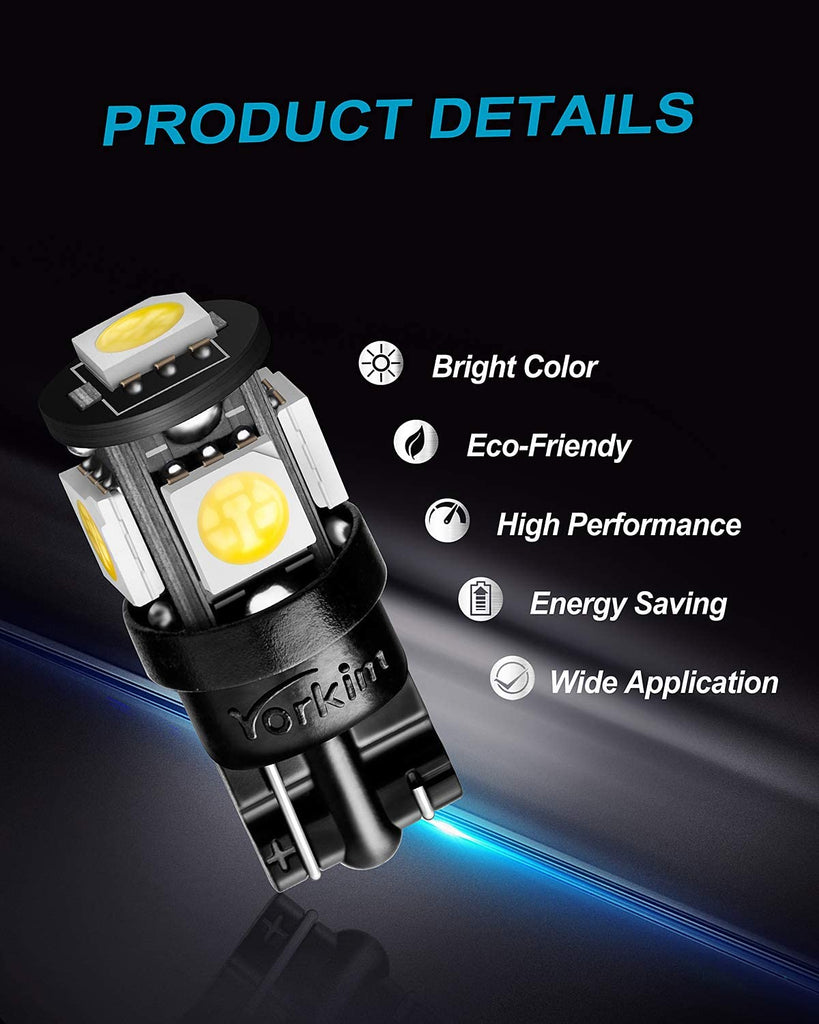 Bulbo de luz LED 194 Yorkim 6ª generación, luces de 12V para foco LED 168,  2825, T10 5-SMD, focos de repuestos y reverso blancos, utilizado para luces