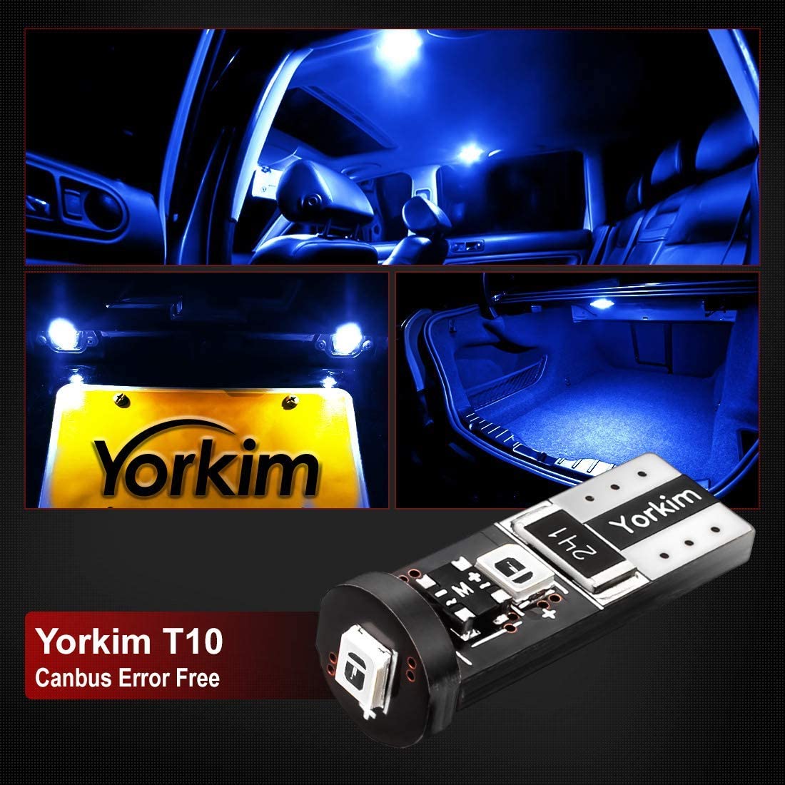 Yorkim 194 Led Bulb Canbus Error Free 3-SMD 2835 Chipsets T10 Led Bulb Trunk lights