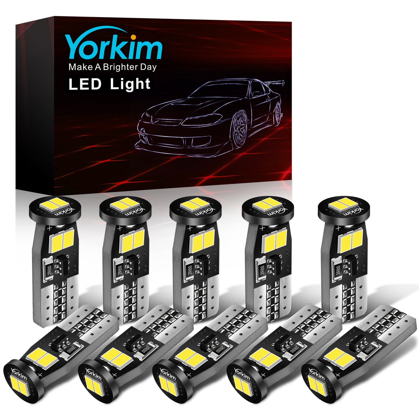 Yorkim 194 LED Bulb CANBUS Error Free T10 LED Bulb 6-SMD 2835 LED Bulb