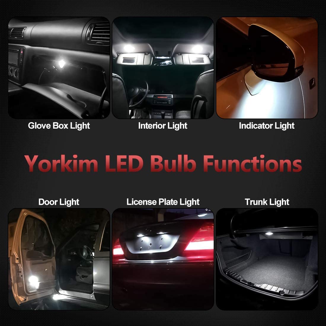 Yorkim 194 Led Bulb Canbus Error Free 3-SMD 2835 Chipsets T10 Led Bulb Trunk lights