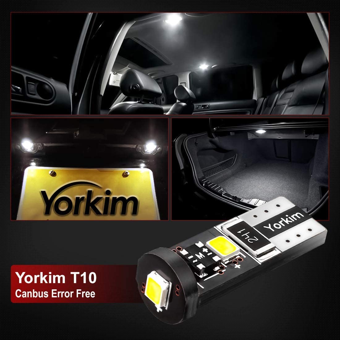 Yorkim 194 Led Bulb Canbus Error Free 3-SMD 2835 Chipsets T10 Led Bulb Trunk lights