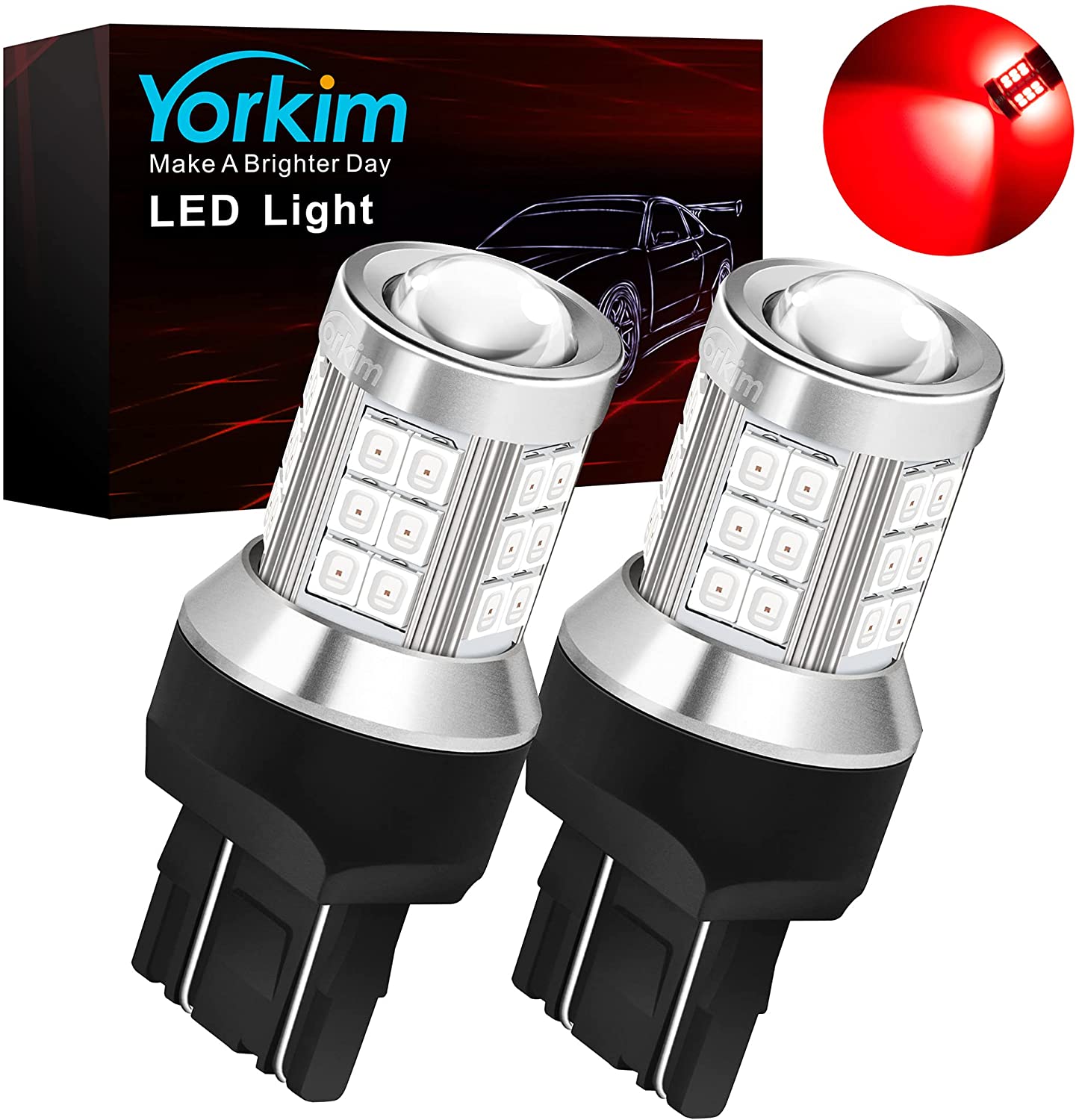 Yorkim 7443 led bulb red, 7440 led bulb red 7444na led bulb 7440 bulb with Projector Replacement Lamp for Stop Lights Brake Lights Tail Light Bulbs, pack of 2