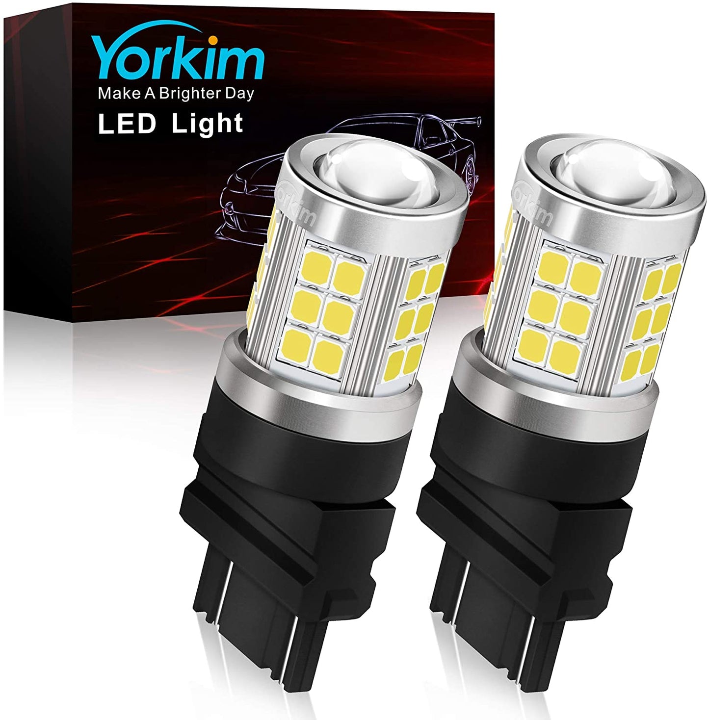 Yorkim 3157 3056 3057 4157 LED Bulb Replacement for led Reverse Blinker Brake Tail Lights, 6000K Xenon White