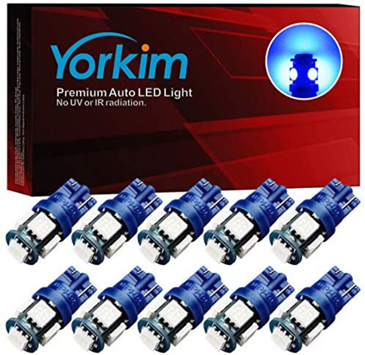 Yorkim 194 Blue LED bulb 5th, Interior Lights for W5W 168 2825 T10 (5-smd 5050)