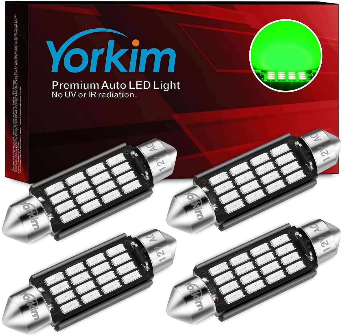 Yorkim 578 Festoon LED Bulb Green 41mm 42mm LED Bulb 212-2 Dome Light Led MAP Light, LED Interior Light