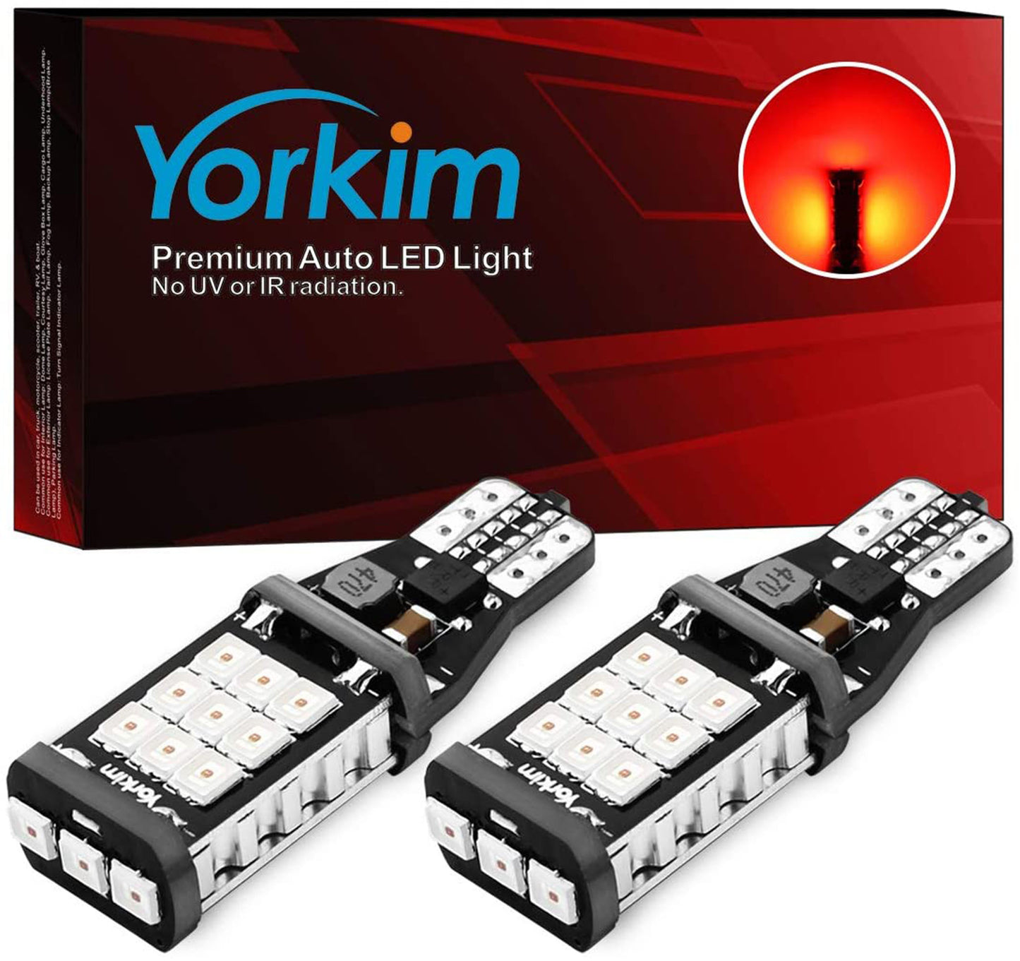 Yorkim 921 LED Bulb Error Free T15 Reverse Backup Light 912 906 904 902 W16W bulb, Pack of 2 (Red)