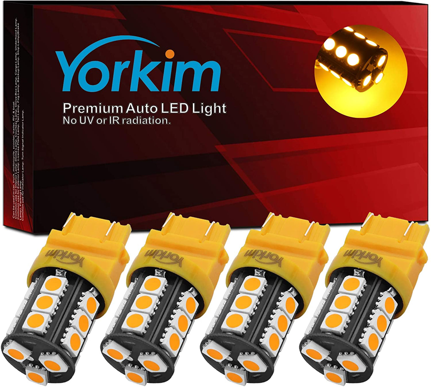 Yorkim 3157 LED Light Bulbs Amber Super Bright, 3056 3156 3156A 3057 4057 3157 4157 T25 LED Bulbs for Brake Lights, Backup Reverse Lights, Reverse Tail Lights