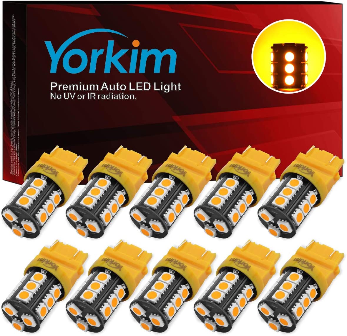 Yorkim 3157 LED Light Bulbs Amber Super Bright, 3056 3156 3156A 3057 4057 3157 4157 T25 LED Bulbs for Brake Lights, Backup Reverse Lights， Reverse Tail Lights