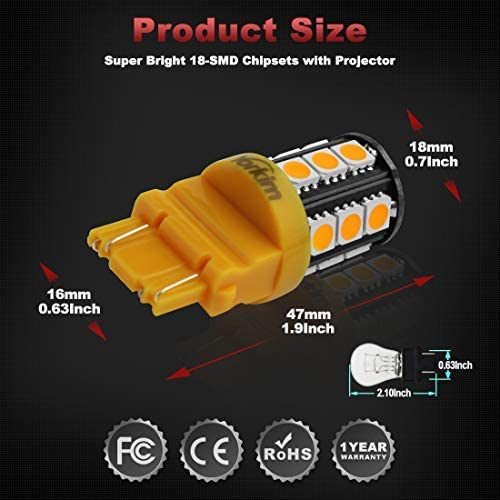 Yorkim 3157 LED Light Bulbs Amber Super Bright, 3056 3156 3156A 3057 4057 3157 4157 T25 LED Bulbs for Brake Lights, Backup Reverse Lights, Reverse Tail Lights