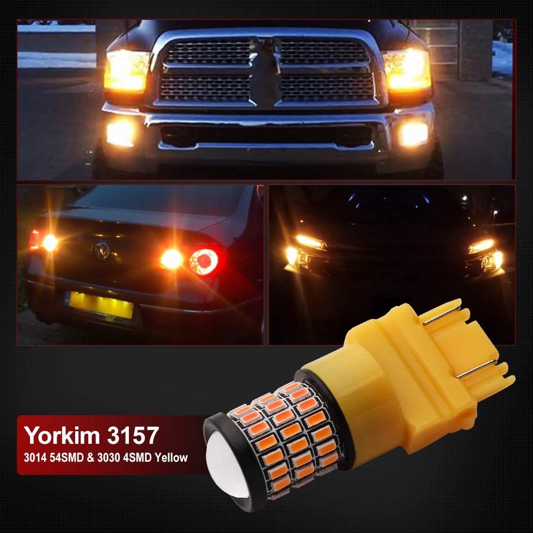 Yorkim 3157 Led Bulb Amber Ultra Bright, 3157 Led Brake Lights, 3157 Led Backup Reverse Lights, 3156 Led Tail Lights with Projector-3056 3156 3057 4057 4157 T25 Led Bulbs