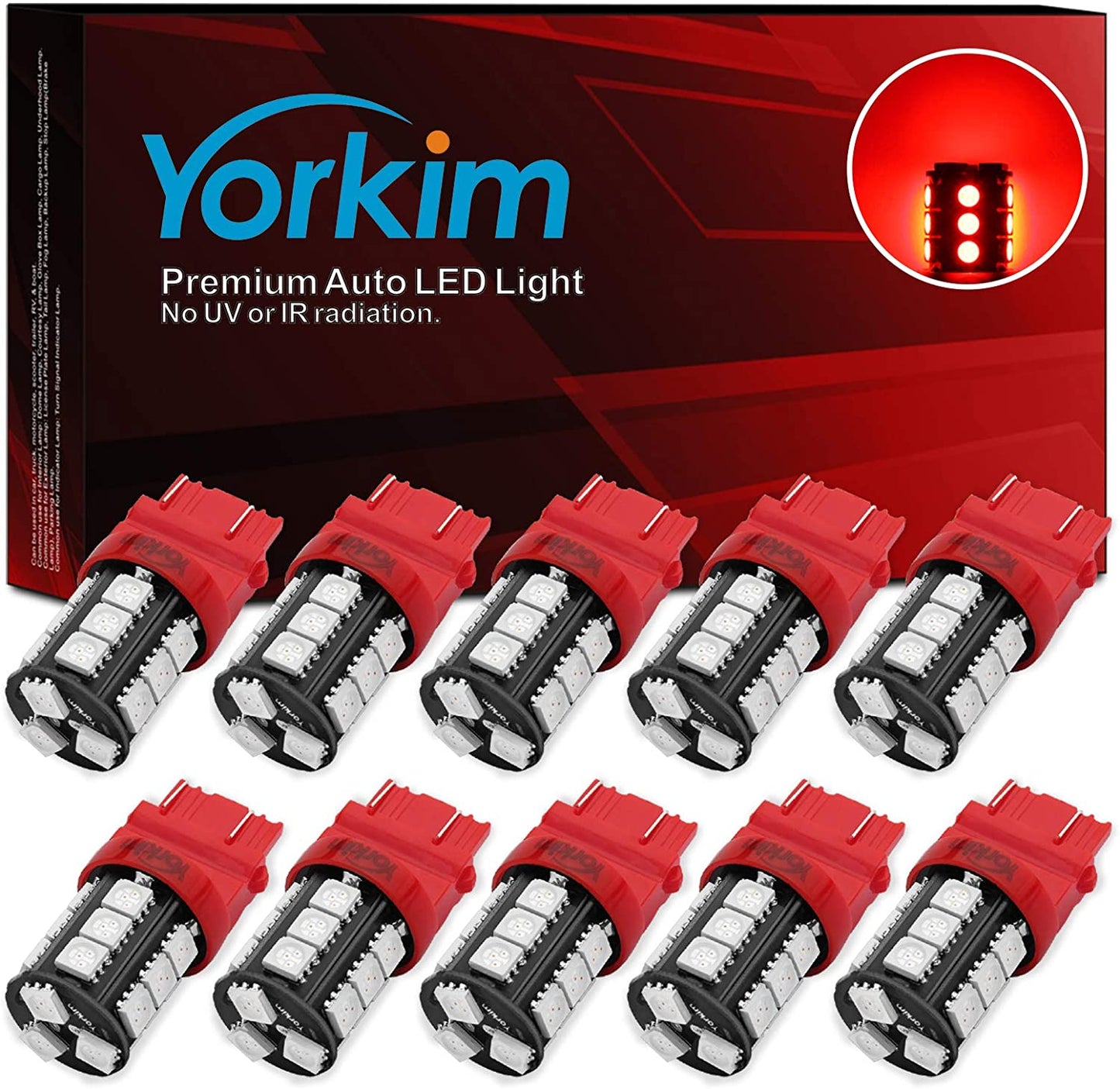 Yorkim 3157 LED Light Bulbs Red Super Bright, 3056 3156 3156A 3057 4057 3157 4157 T25 LED Bulbs for Brake Lights, Backup Reverse Lights， Reverse Tail Lights