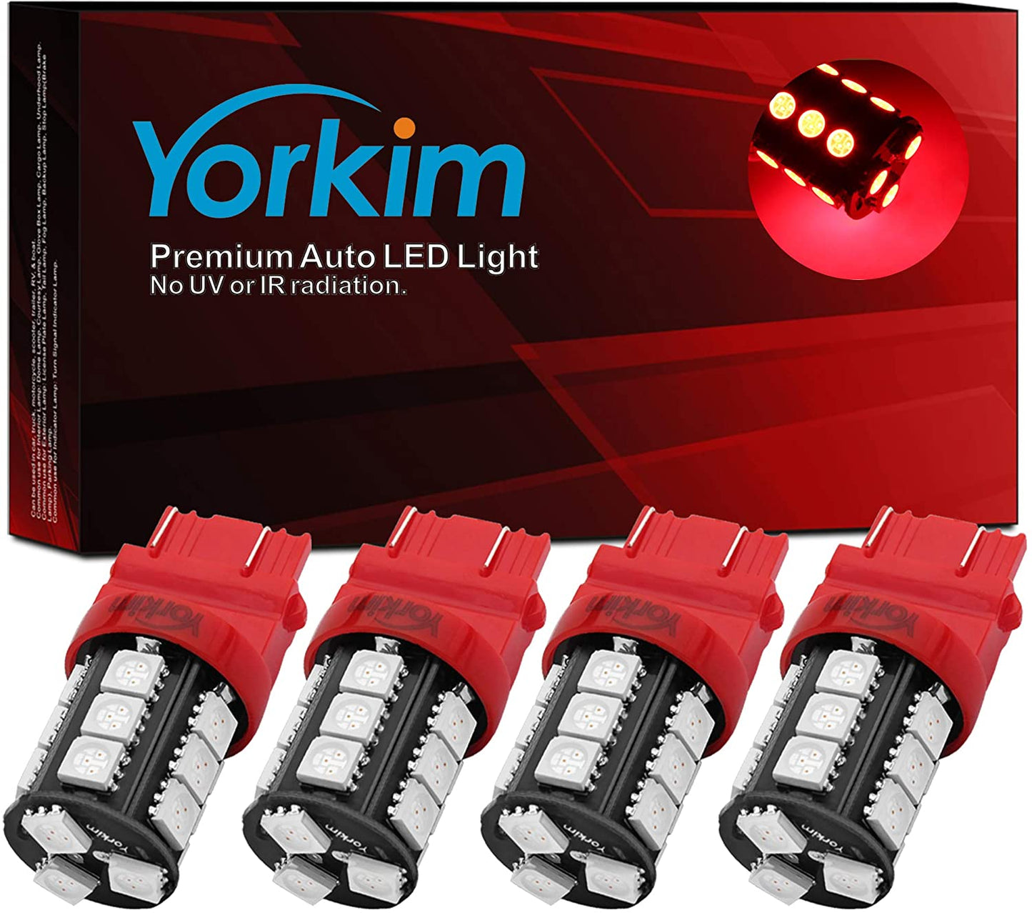 Yorkim 3157 LED Light Bulbs Red Super Bright, 3056 3156 3156A 3057 4057 3157 4157 T25 LED Bulbs for Brake Lights, Backup Reverse Lights, Reverse Tail Lights