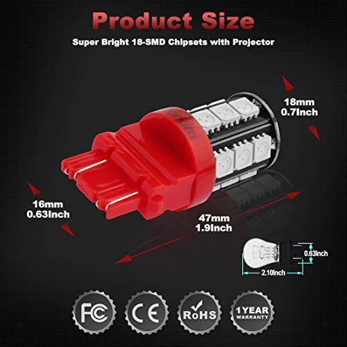 Yorkim 3157 LED Light Bulbs Red Super Bright, 3056 3156 3156A 3057 4057 3157 4157 T25 LED Bulbs for Brake Lights, Backup Reverse Lights, Reverse Tail Lights