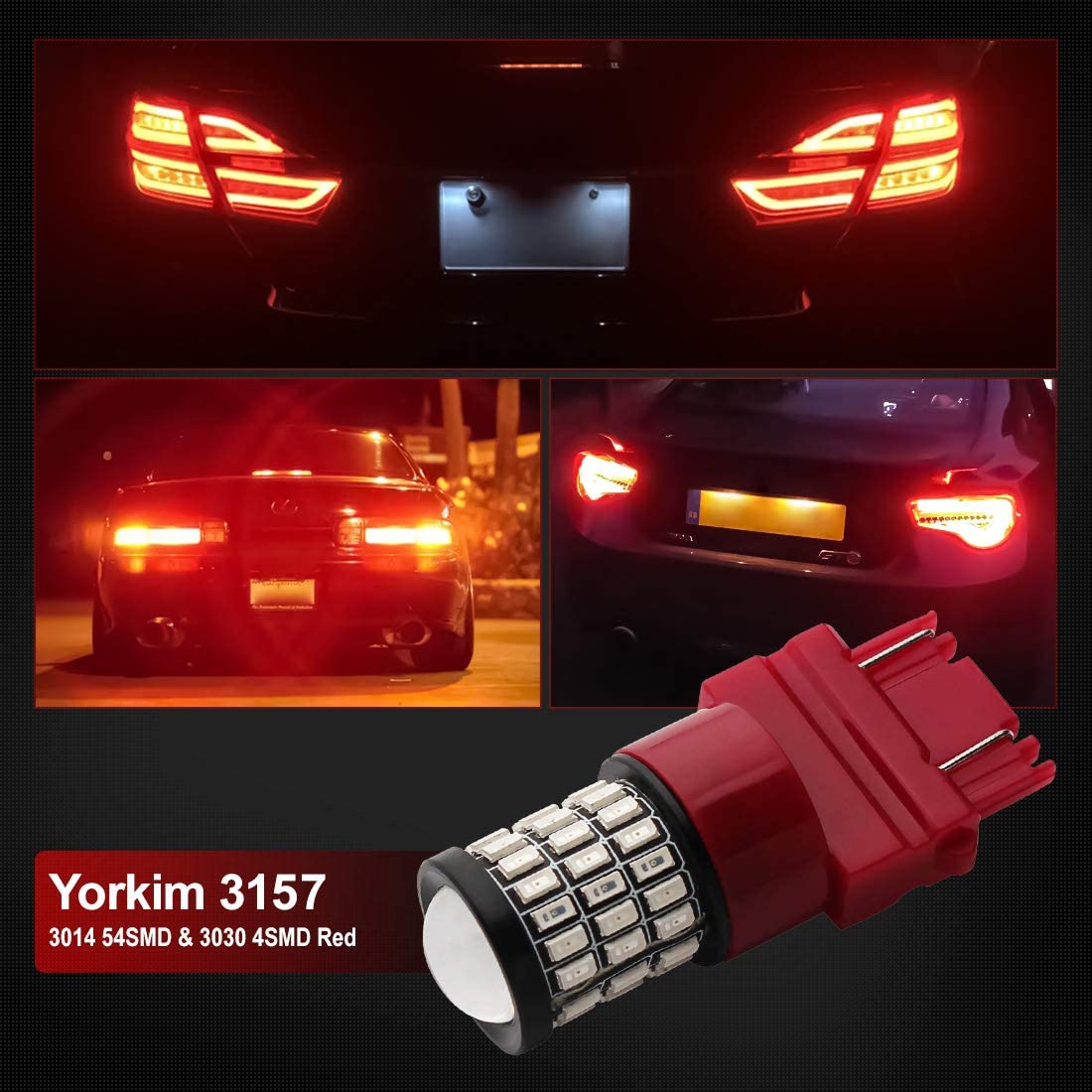 Yorkim 3157 Led Bulb Red Ultra Bright, 3157 Led Brake Lights, 3157 Led Backup Reverse Lights, 3156 Led Tail Lights with Projector-3056 3156 3057 4057 4157 T25 Led Bulbs