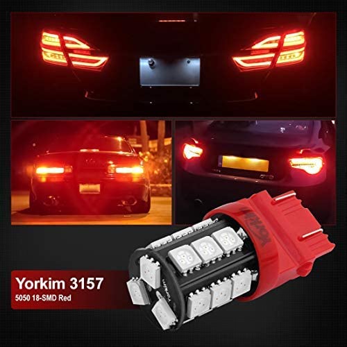 Yorkim 3157 LED Light Bulbs Red Super Bright, 3056 3156 3156A 3057 4057 3157 4157 T25 LED Bulbs for Brake Lights, Backup Reverse Lights, Reverse Tail Lights