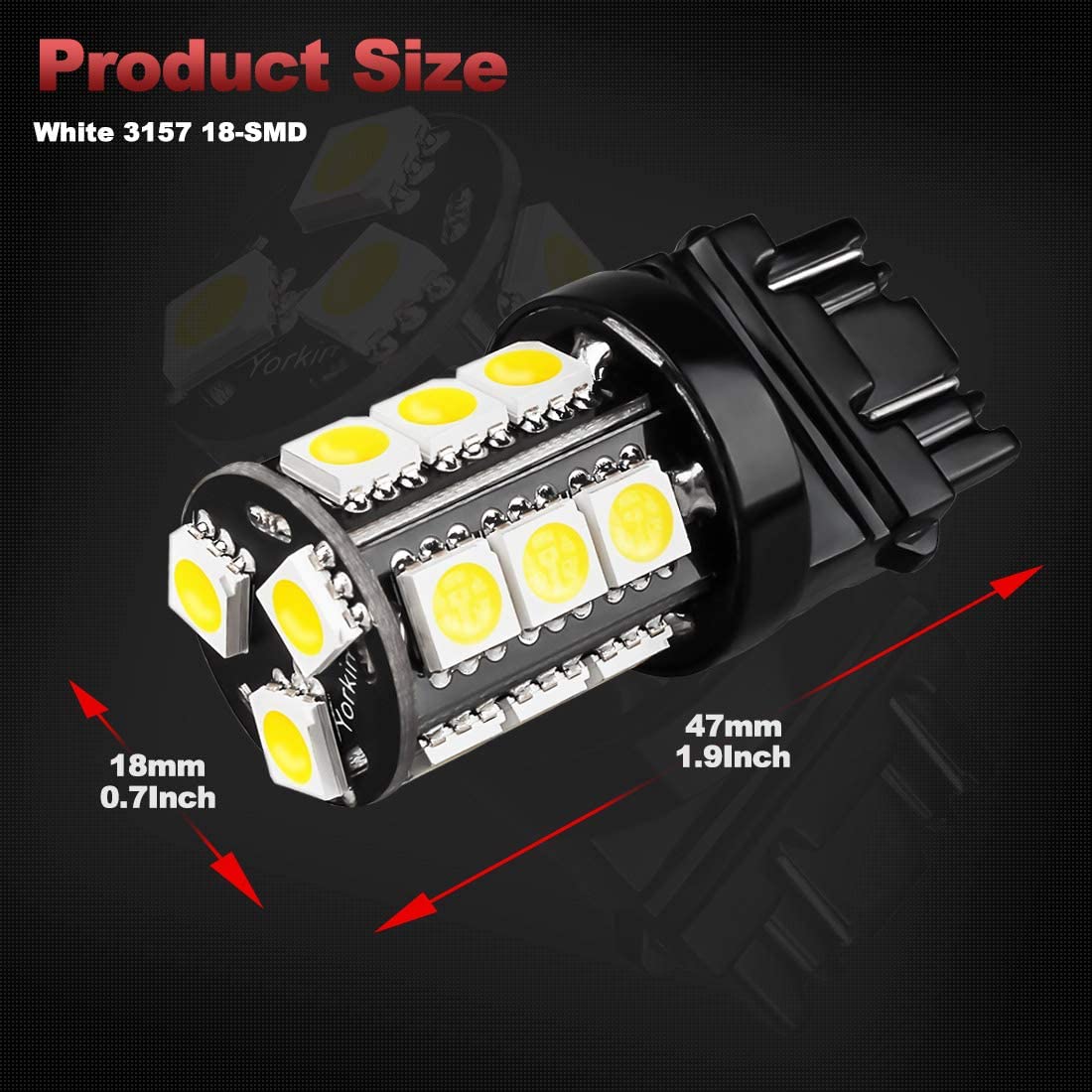 Yorkim 3157 LED Light Bulbs White Super Bright, 3056 3156 3156A 3057 4057 3157 4157 T25 LED Bulbs for Brake Lights, Backup Reverse Lights, Reverse Tail Lights