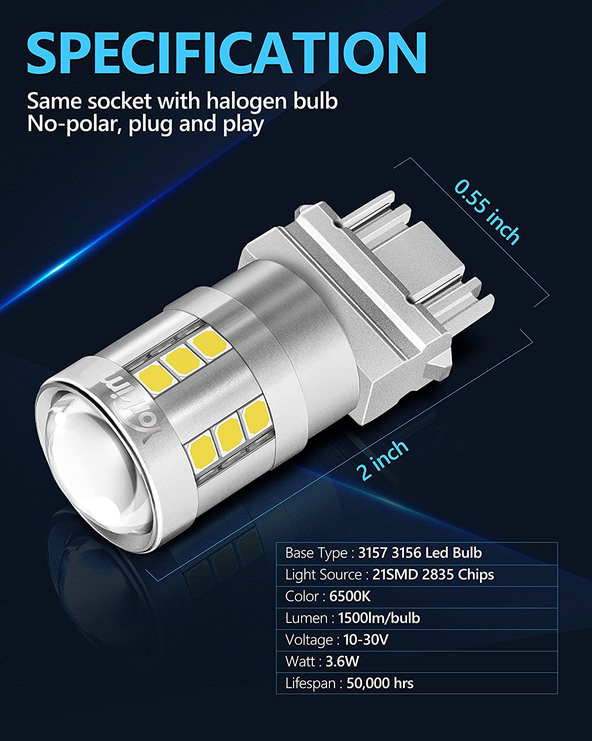 Yorkim 3157 LED Bulb White, 6500K high brightness 3156 led bulb with projector 3057 3056 3457 4157 bulb led Replacement Lamp for Turn Signal Reverse Brake Tail Lights or Day Running Light