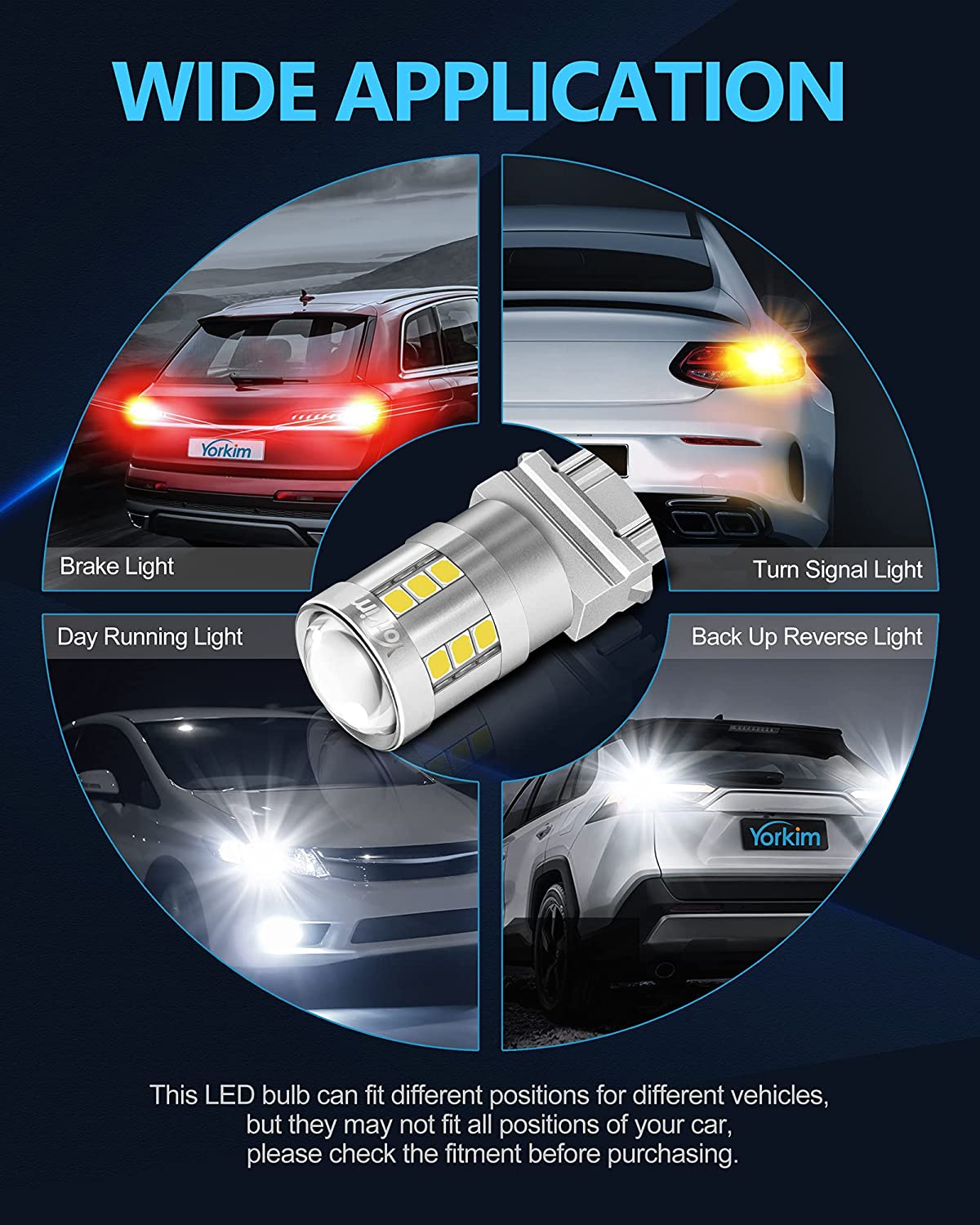 Yorkim 3157 LED Bulb White, 6500K high brightness 3156 led bulb with projector 3057 3056 3457 4157 bulb led Replacement Lamp for Turn Signal Reverse Brake Tail Lights or Day Running Light