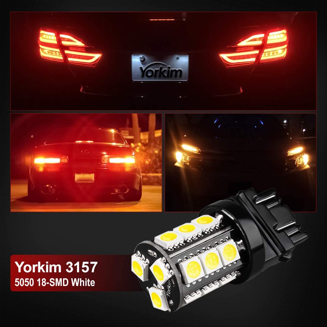 Yorkim 3157 LED Light Bulbs White Super Bright, 3056 3156 3156A 3057 4057 3157 4157 T25 LED Bulbs for Brake Lights, Backup Reverse Lights， Reverse Tail Lights