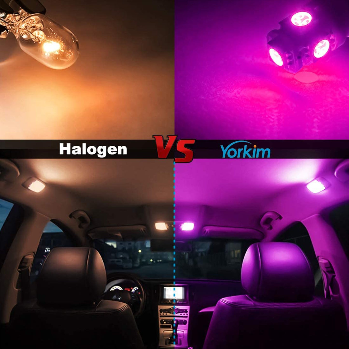 Yorkim 194 Pink/Purple LED bulb 5th, Interior Lights for W5W 168 2825 T10 (5-smd 5050)