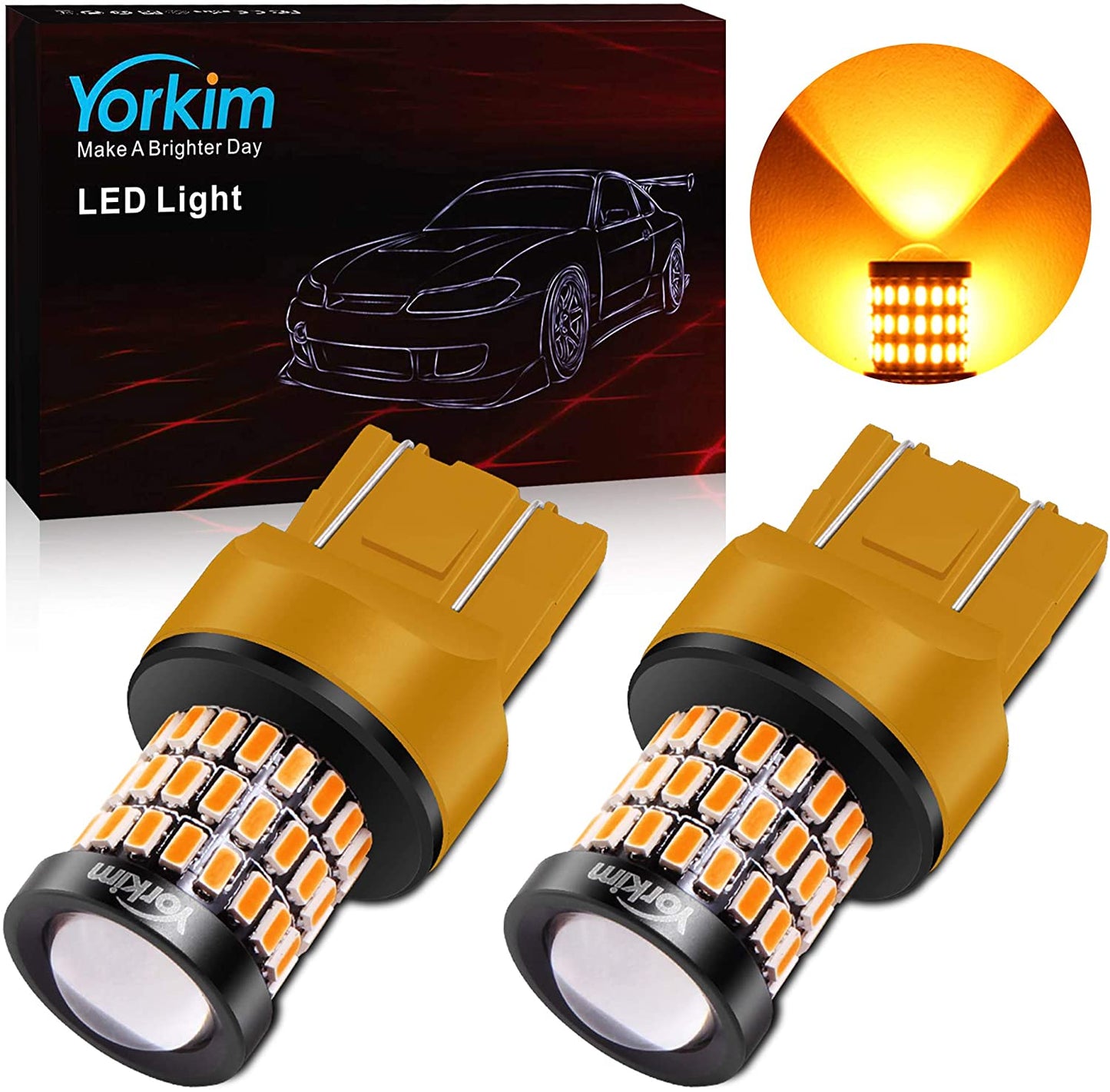 Yorkim Ultra Bright 7440 Led Bulb Amber T20 Led Bulb 7441 7443 7444 W21W Led Bulb for Backup Reverse Light, Break Light, Tail Light, Turn Signal Light