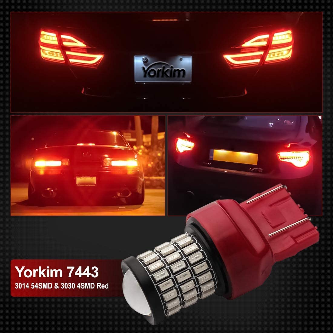 Yorkim Ultra Bright 7440 Led Bulb Red T20 Led Bulb 7441 7443 7444 W21W Led Bulb for Backup Reverse Light, Break Light, Tail Light, Turn Signal Light