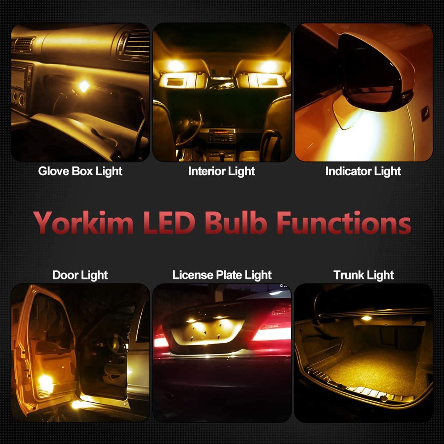 Yorkim T10 LED Bulb Amber, Canbus Error Free, 194 168 W5W 2825 Sockets (6-SMD 3020)