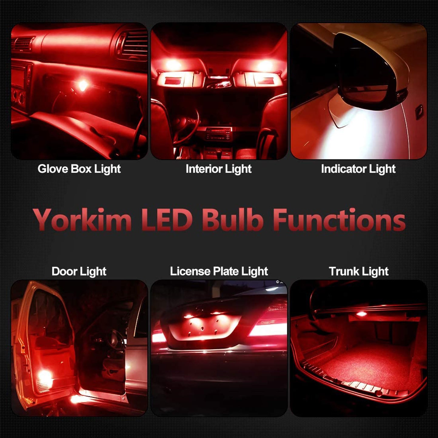 Yorkim T10 LED Bulb Red, Canbus Error Free, 194 168 W5W 2825 Sockets (6-SMD 3020)