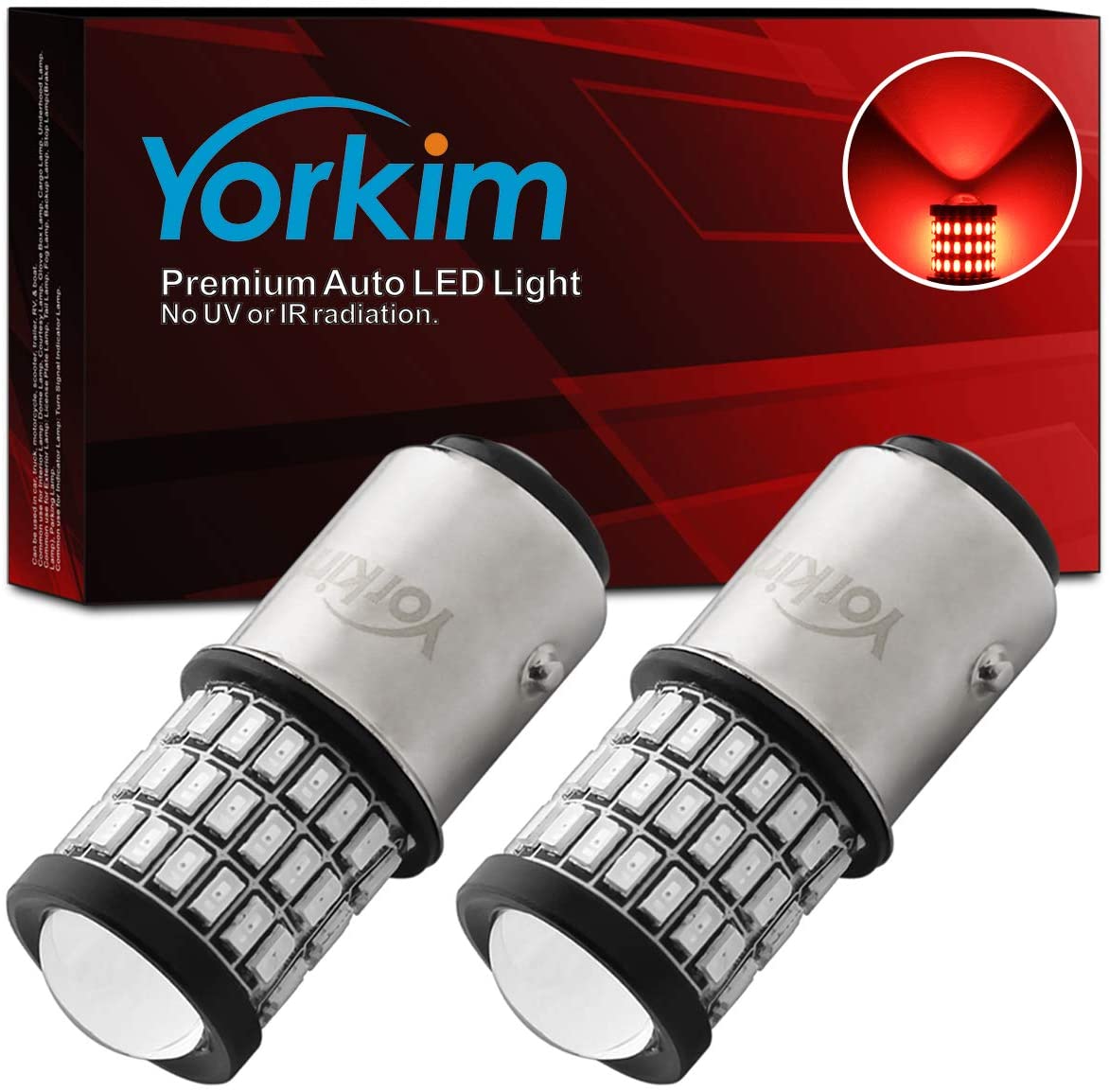 Yorkim 1157 LED Bulb 2057 2357 7528 BAY15D for Brake,Back Up,Reverse,Tail Lights, Pack of 2 (Red)