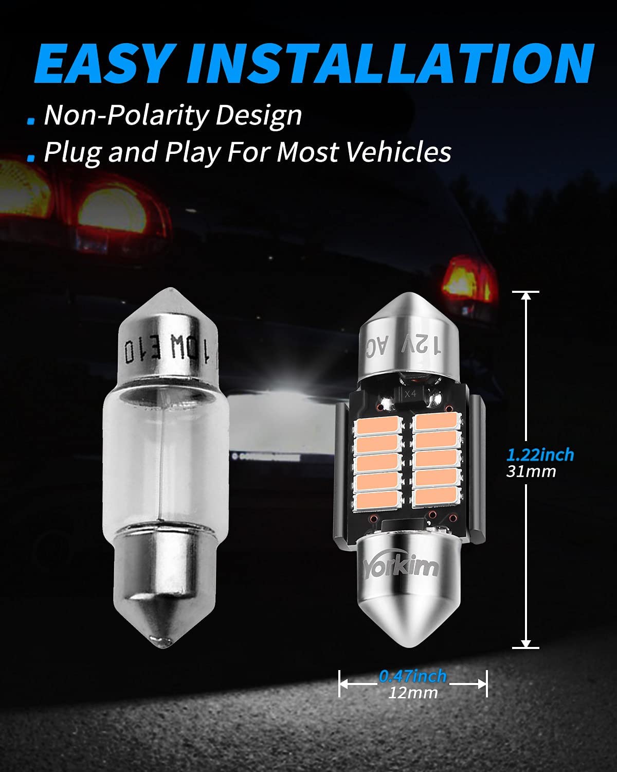 Yorkim DE3022 LED Bulb 31mm Festoon LED Bulb 3022 LED For Car Interior dome map Lights