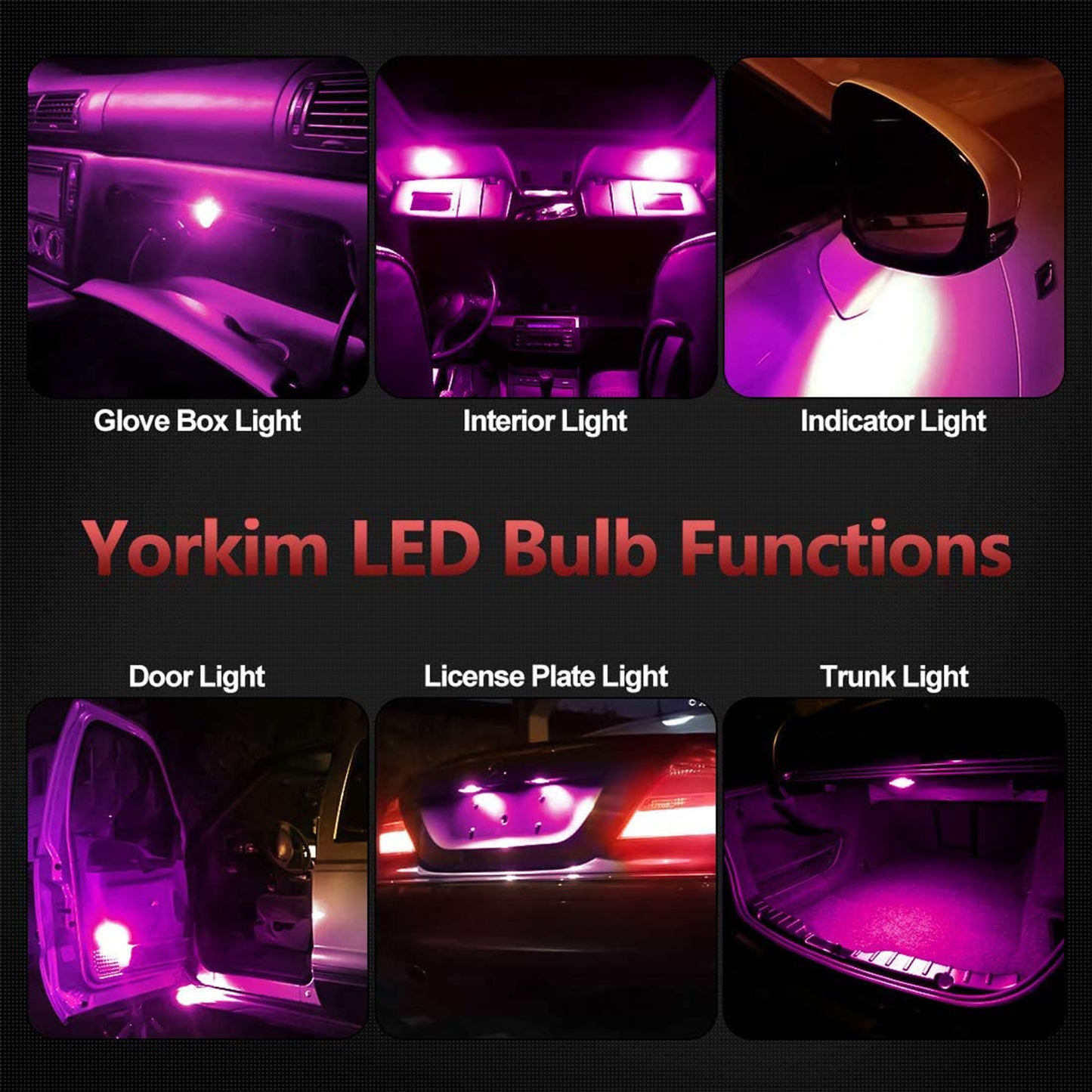 Yorkim 194 Pink/Purple LED bulb 5th, Interior Lights for W5W 168 2825 T10 (5-smd 5050)