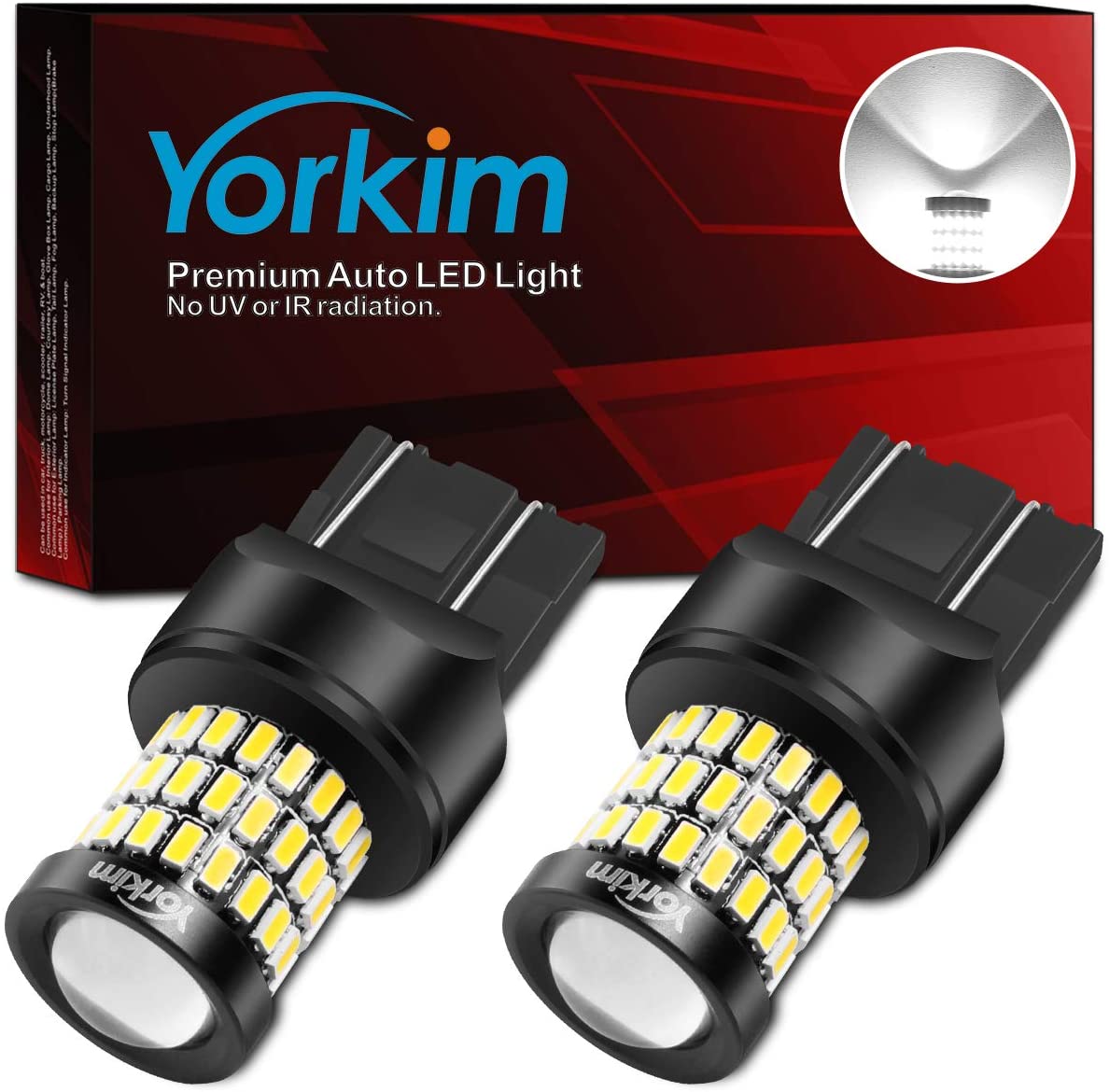 Yorkim Ultra Bright 7440 Led Bulb White T20 Led Bulb 7441 7443 7444 W21W Led Bulb for Backup Reverse Light, Break Light, Tail Light, Turn Signal Light