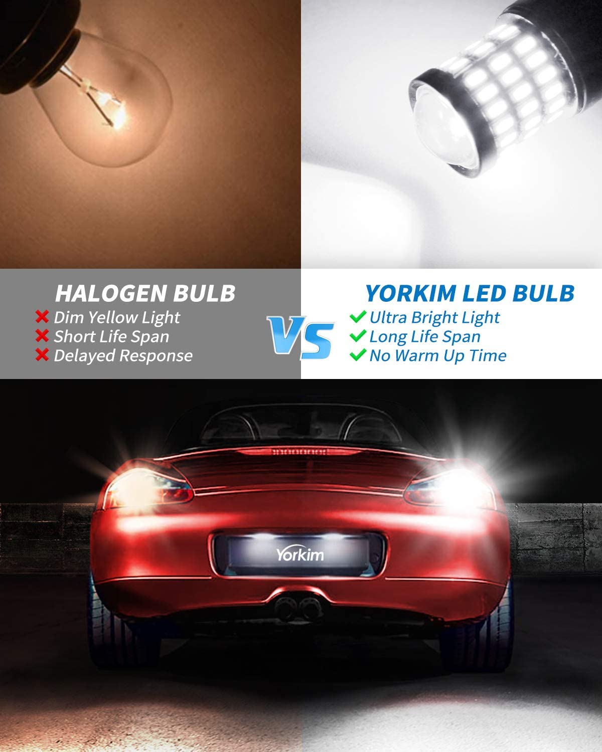 Yorkim Ultra Bright 7440 Led Bulb White T20 Led Bulb 7441 7443 7444 W21W Led Bulb for Backup Reverse Light, Break Light, Tail Light, Turn Signal Light