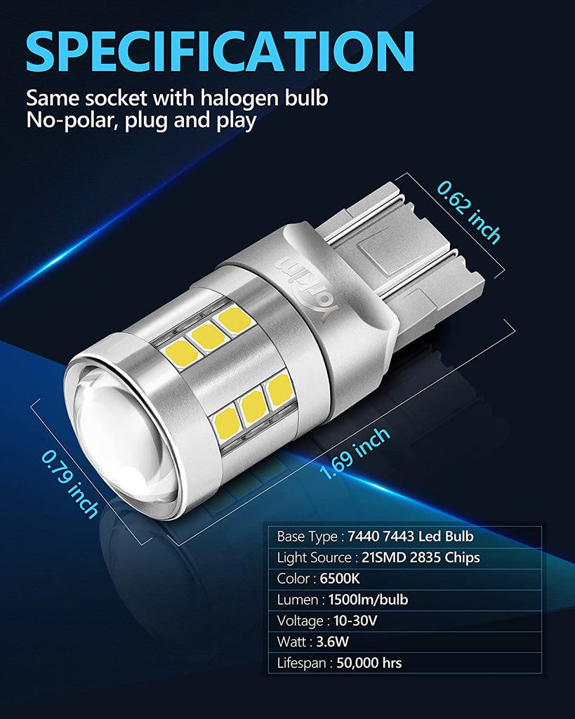 2pcs T20 7443 W21/5W 6500k Halogen White DRL Sidelight Turn Signal  Indicators Stop Brake Tail Light Bulb 41 x 20mm - AliExpress