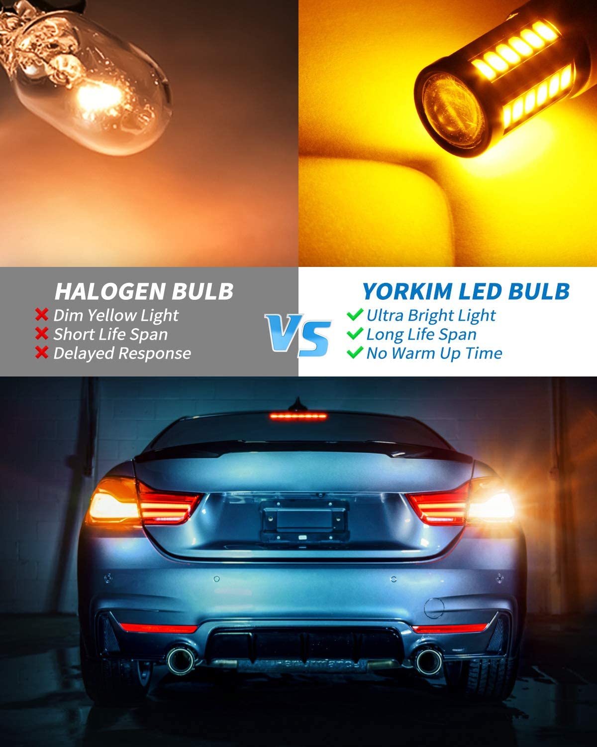 Yorkim 7440 Led Bulb Bright amber Lights, T20 Led Bulbs, 7443 Led Bulbs, 7441 Led Bulbs, W21W Led Lights, 7444 Bulbs, for reverse/backup/brake light - 5730 33 SMD 