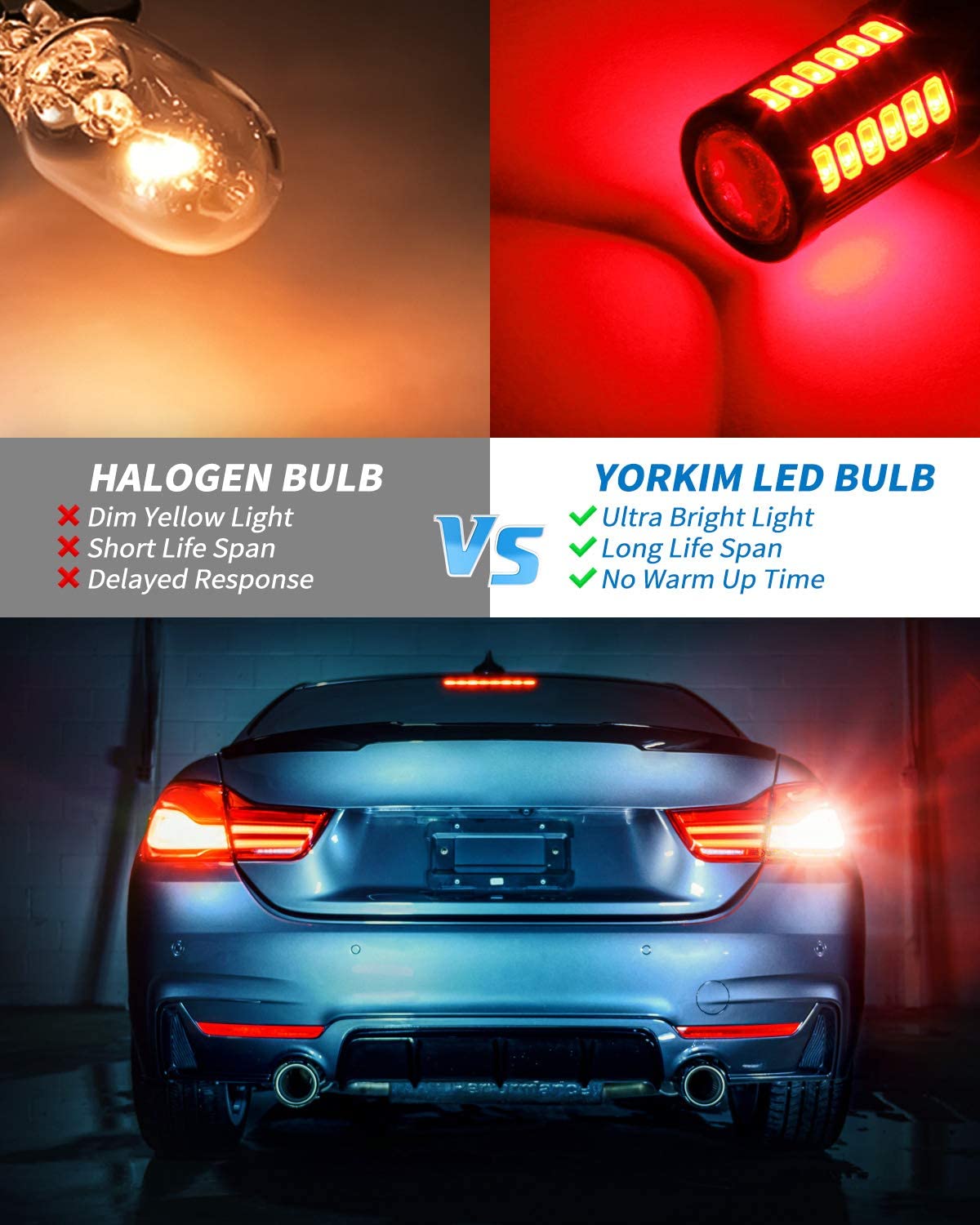 Yorkim 7440 Led Bulb Bright red Lights, T20 Led Bulbs, 7443 Led Bulbs, 7441 Led Bulbs, W21W Led Lights, 7444 Bulbs, for reverse/backup/brake light - 5730 33 SMD 