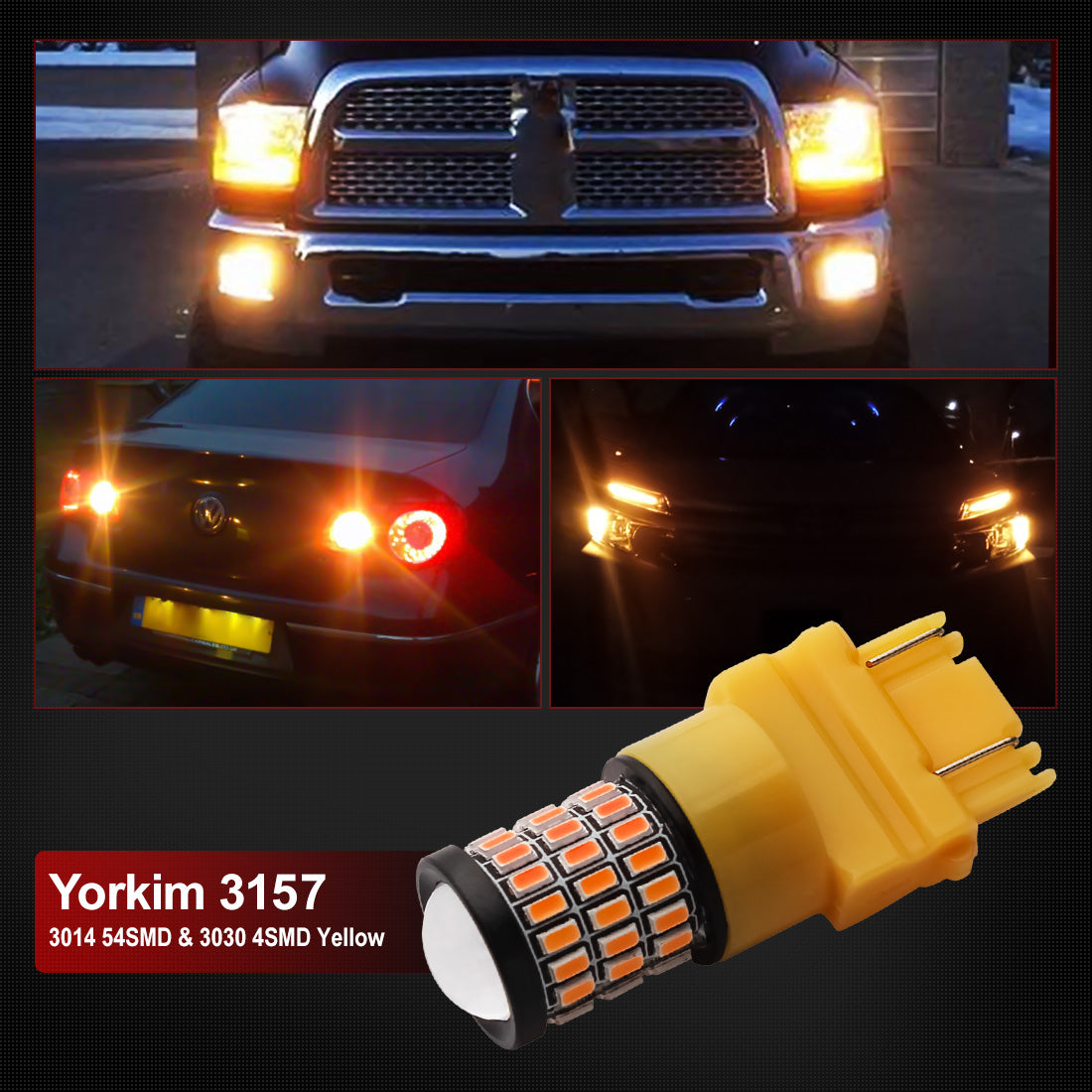 Yorkim 3157 Led Bulb, Backup Reverse Light 3156 3056 3057 4057 4157 T25, Pack of 2 (Amber)