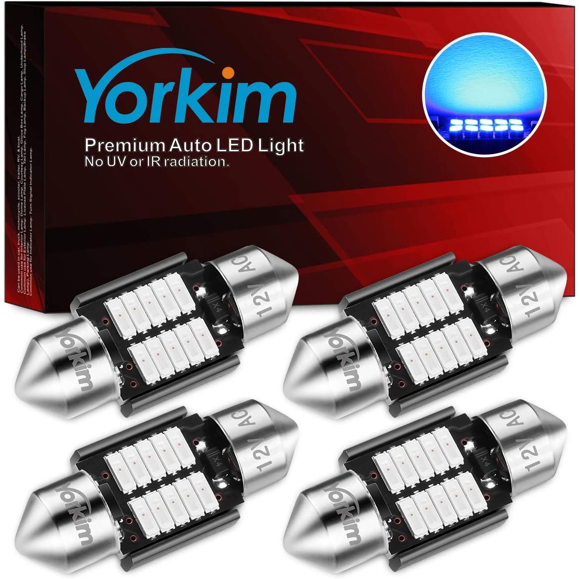 Yorkim DE3022 LED Bulb 31mm Festoon LED Bulb Blue Super Bright CANBUS 10-SMD 4014 Chipsets, 3175 LED Bulb, DE3175 LED Bulb, 3022 LED for Car Interior Dome map Lights