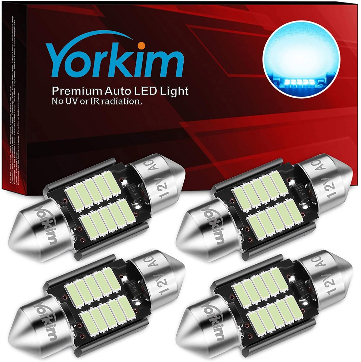 Yorkim DE3022 LED Bulb 31mm Festoon LED Bulb Ice Blue Super Bright CANBUS 10-SMD 4014 Chipsets, 3175 LED Bulb, DE3175 LED Bulb, 3022 LED for Car Interior Dome map Lights