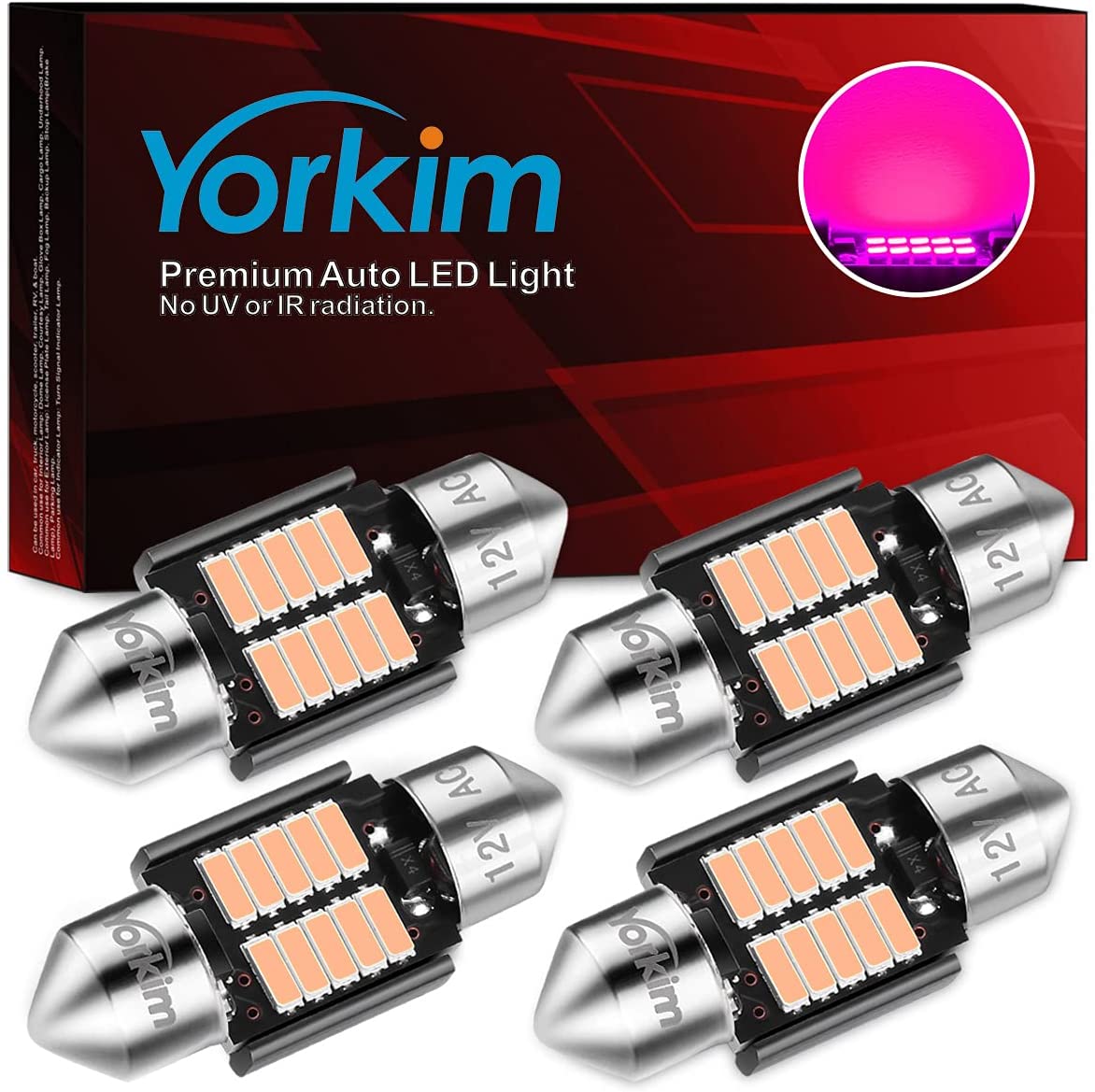 Yorkim DE3022 LED Bulb 31mm Festoon LED Bulb pink Super Bright CANBUS 10-SMD 4014 Chipsets, 3175 LED Bulb, DE3175 LED Bulb, 3022 LED for Car Interior Dome map Lights