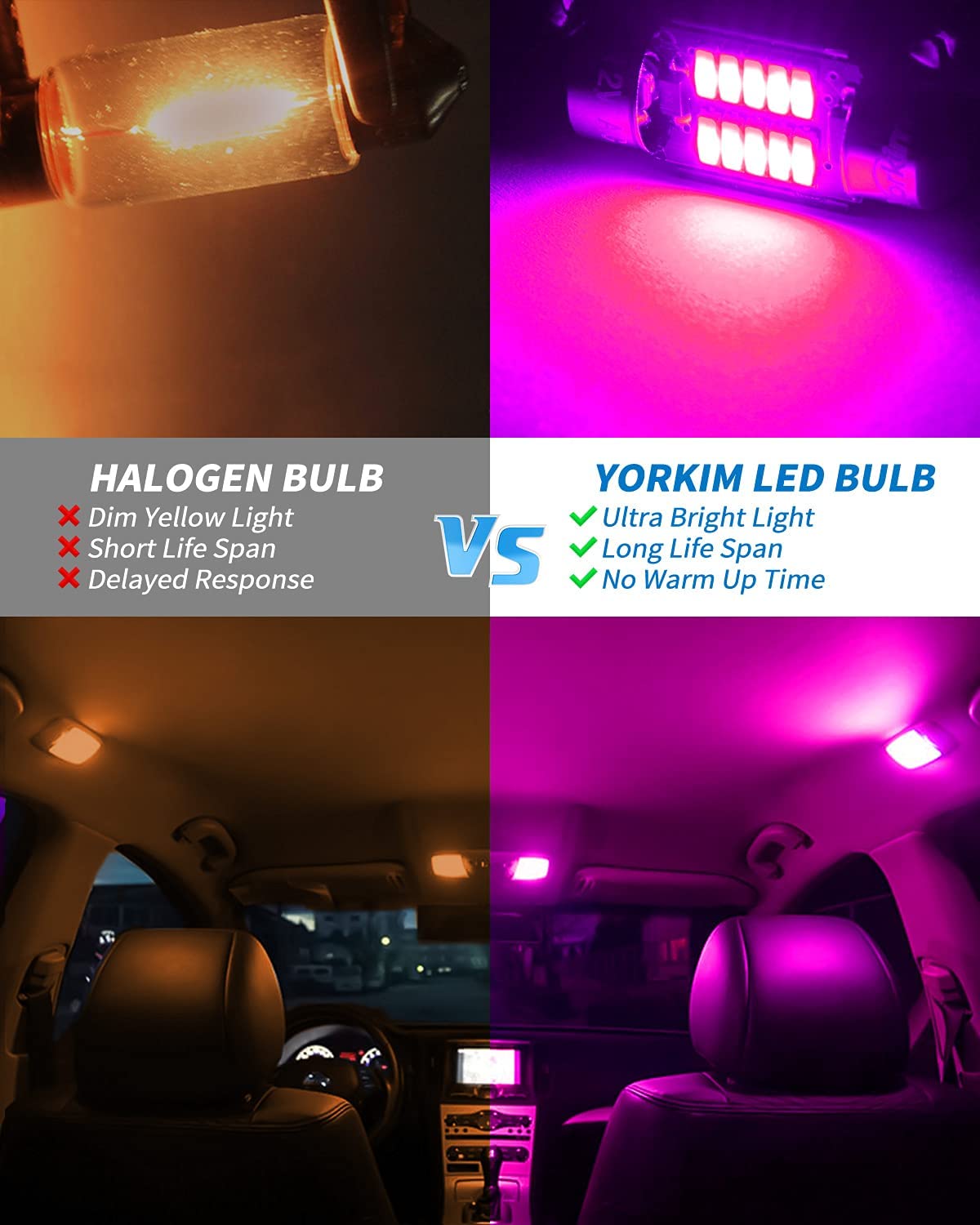 Yorkim DE3022 LED Bulb 31mm Festoon LED Bulb pink Super Bright CANBUS 10-SMD 4014 Chipsets, 3175 LED Bulb, DE3175 LED Bulb, 3022 LED for Car Interior Dome map Lights