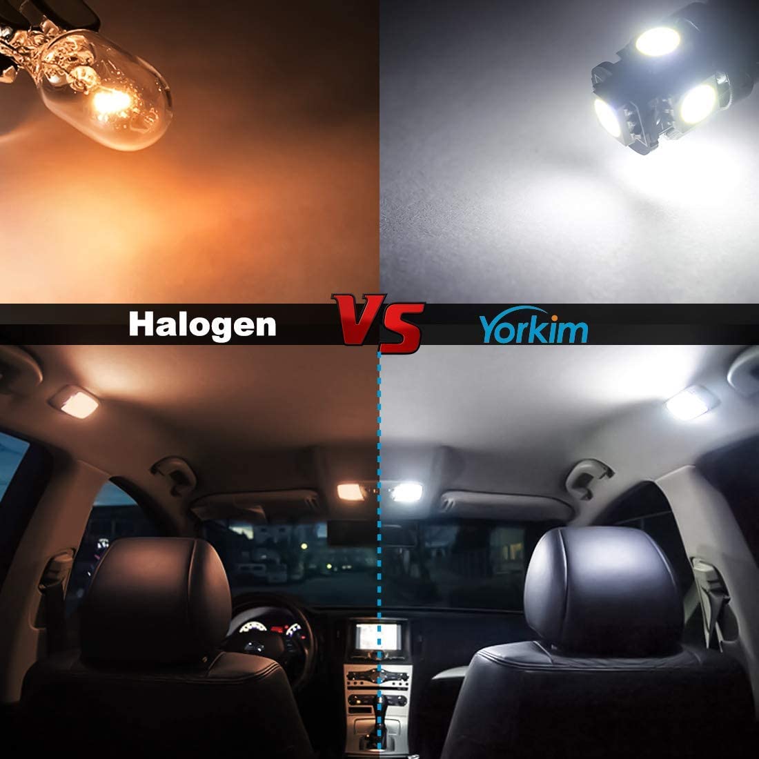 Yorkim T10 LED Bulbs White Non Polarity 6th Generation 194 LED Bulb dome lights for inside car